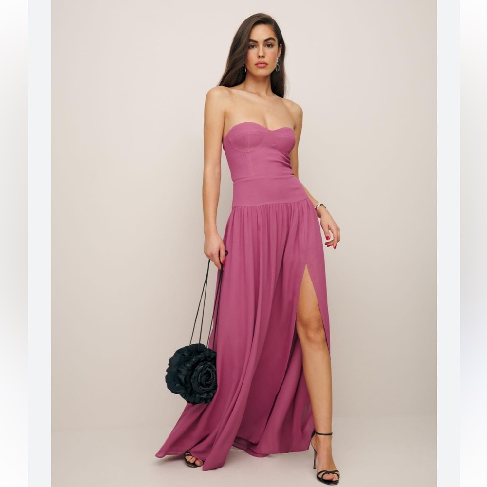 Reformation Strapless Drop Waist Leilani Gown in Pink